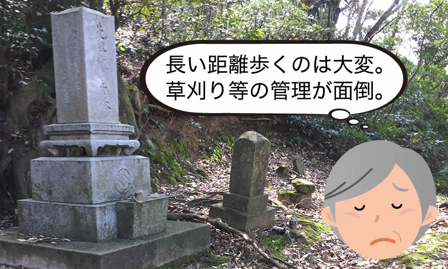 長い距離歩くのは大変。草刈り等の管理が面倒。